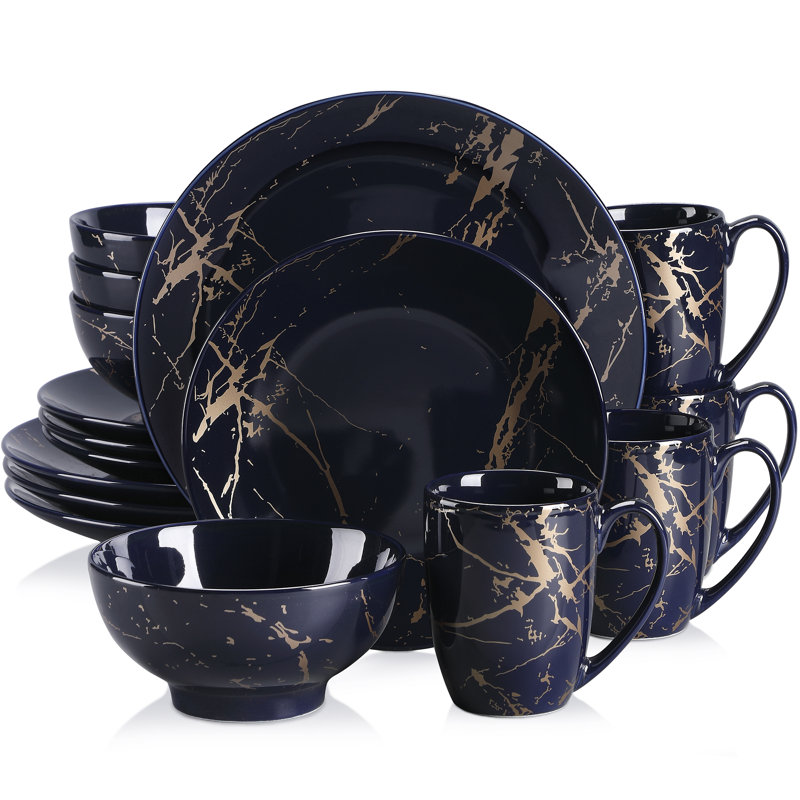 Piece Porcelain China Dinnerware Set - Service for 4, Dark Blue