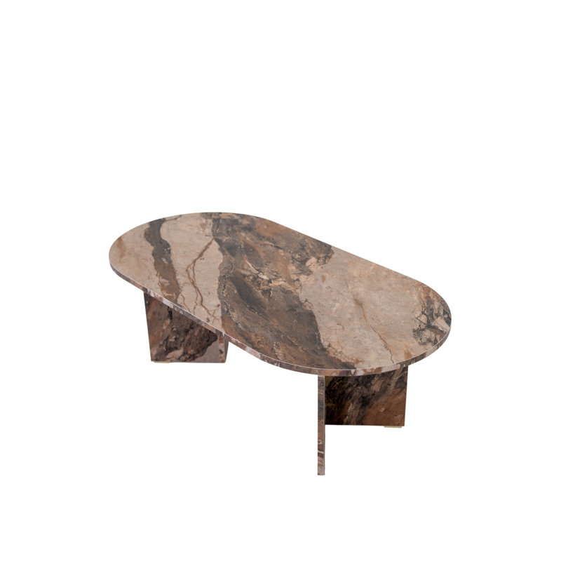 Table basse ovale en pilule, marbre brun, Brown