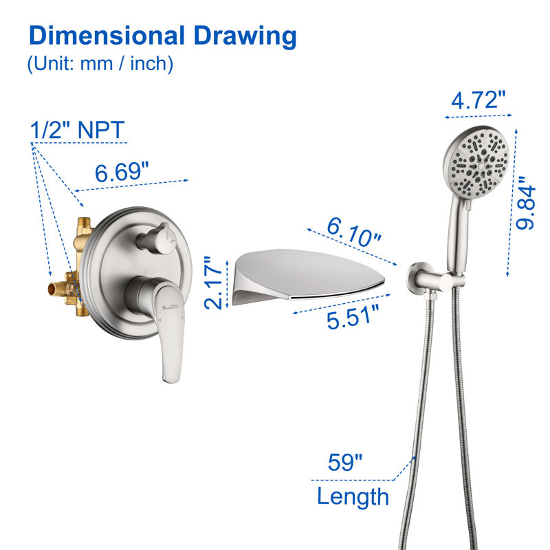 Wall Tub Spout with Diverter, Brushed Nickel