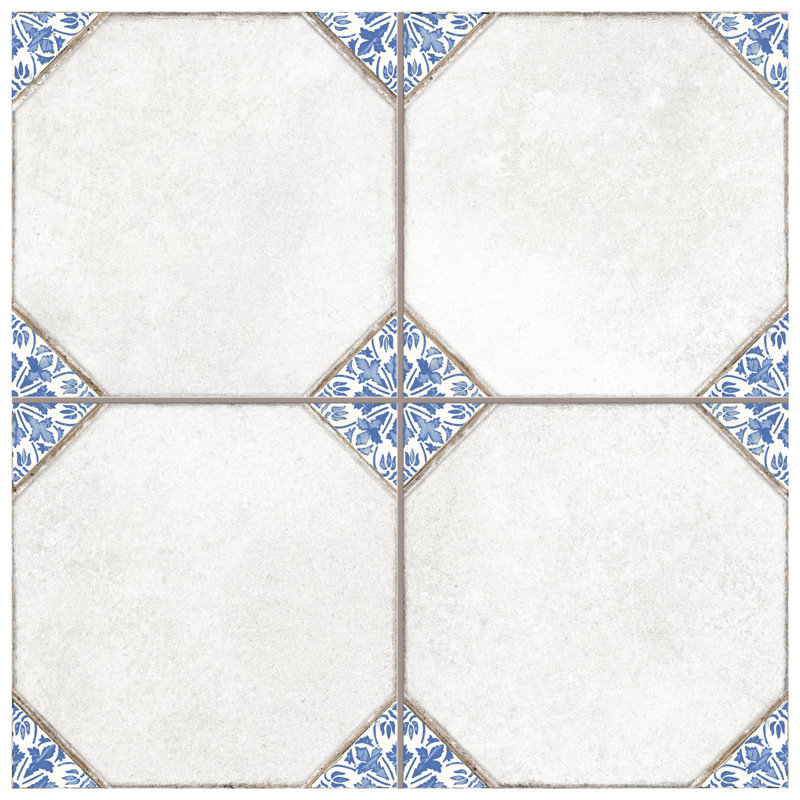 Englishtown 12-7 / 8 po X 12-7 / 8 po Carreau de porcelaine pour plancher et mur, Beige/bleu