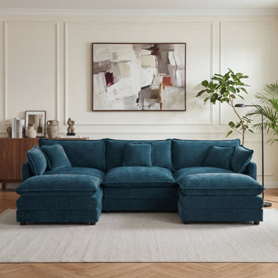 Modular U-Shaped Sectional Sofa with 2 Movable Ottomans and Deep Seating, Dark Blue