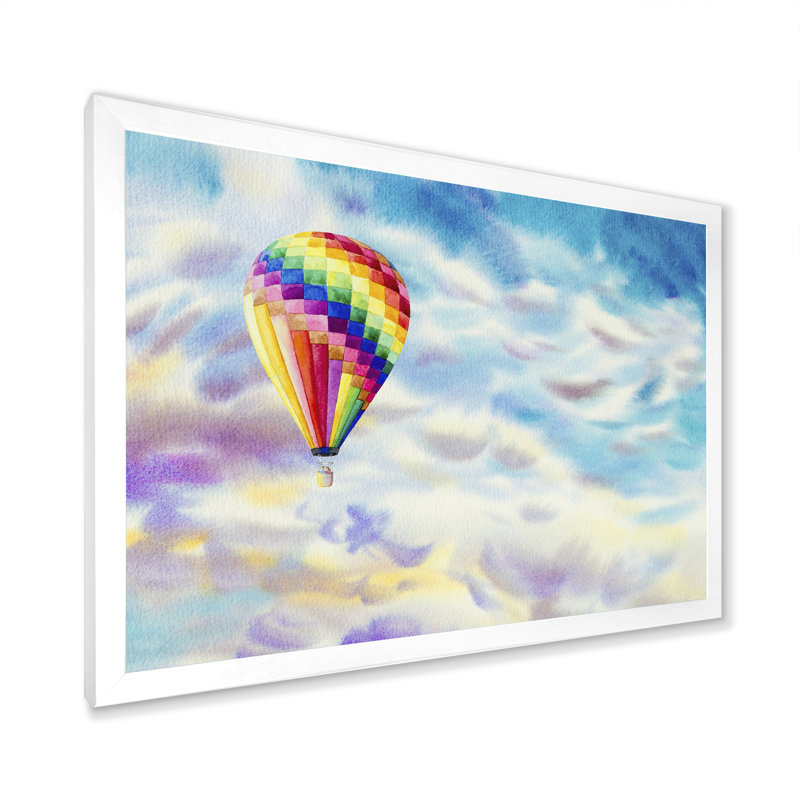 «Colorful Air Ballons Landscape», reproduction sur toile flottante, H 24 po x l 36 po x P 1 po, Cadre photo blanc