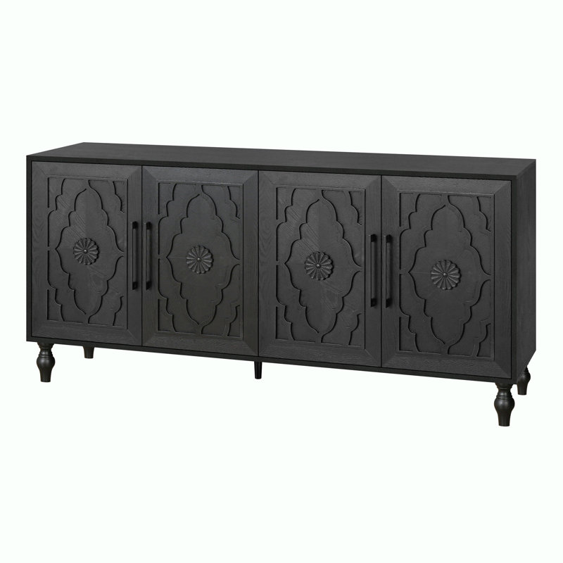 62.99"Long Farmhouse Storage Wood Console Table with 4 Door,Adjustable Shelf, Black