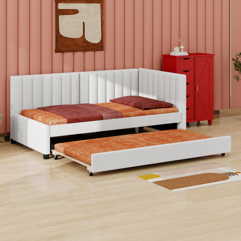 Lit de jour rembourré avec couchette, Beige, Lit simple