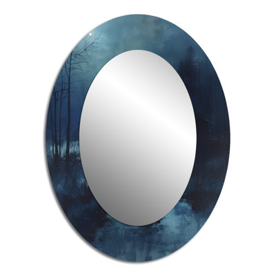 Blue Mystic Winter Barn In The Dark I - Blue Traditional Oval Wall Mirror