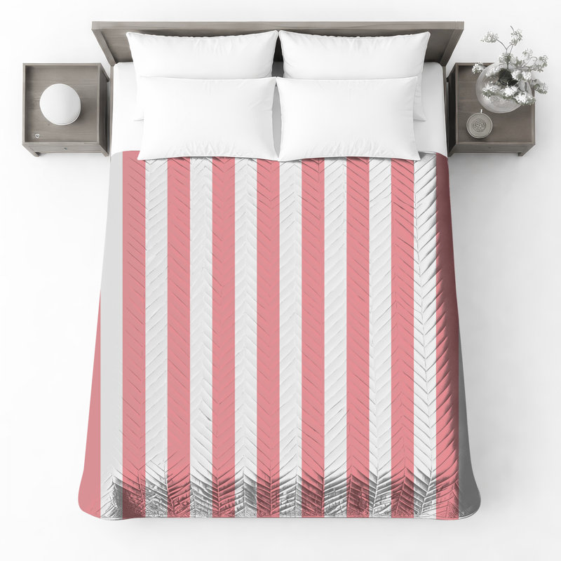 Pink Vertical Stripes Bedding Striped Bedspread Pattern, Queen