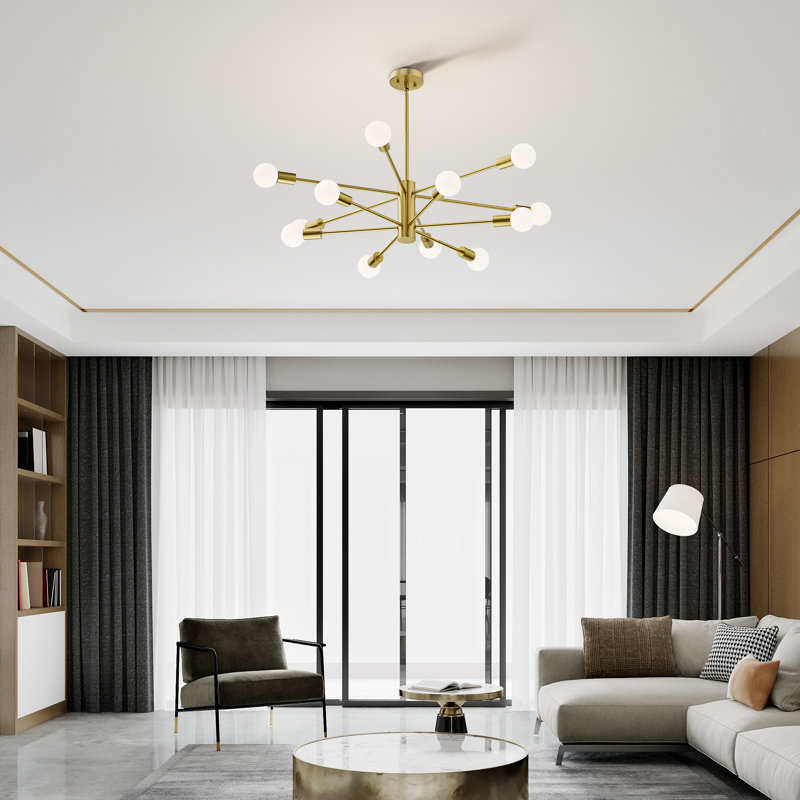 Klotilda 12 - Light Dimmable Modern Sputnik Sphere Chandelier, Antique Brass
