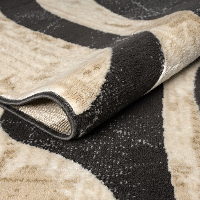 Abani Rugs TER200A Beige Black Swirl Modern Area Rug, Rectangle 4' x 6'