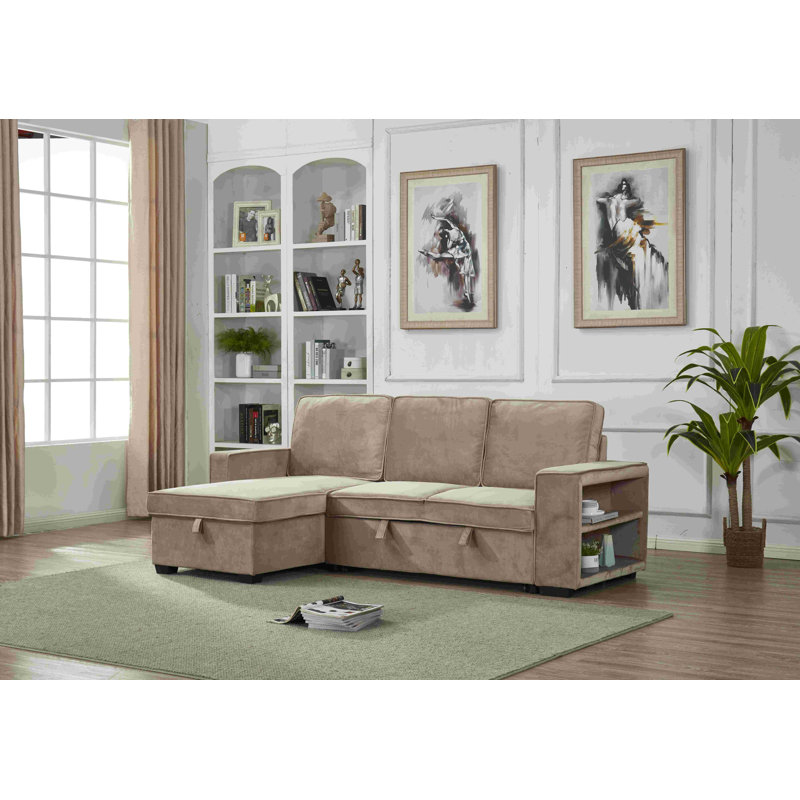 Malachi Upholstered L-Shaped Sectional Reversible, Light Brown Velvet