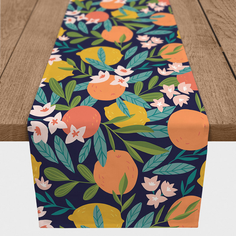 Citrus Fruit Pattern Green 5 Table Runner, Navy