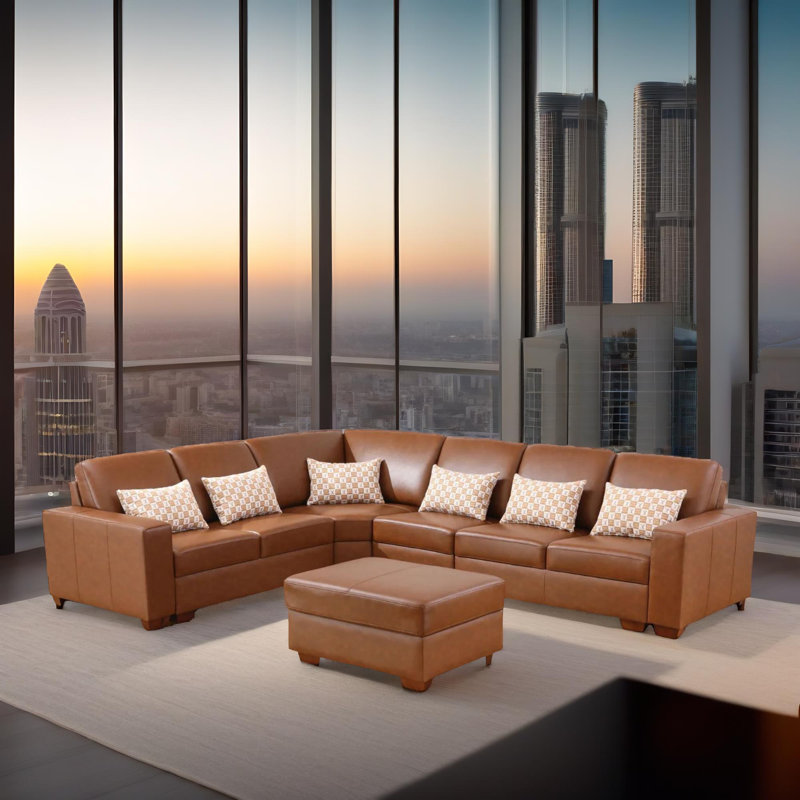 Buonomo Upholstered L-Shaped Sectional, Brown Genuine Leather