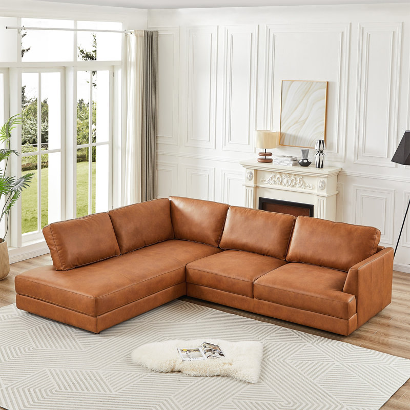 Canapé modulaire en cuir véritable Byrle, Cuir véritable cognac, Face à la gauche