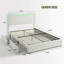 Structure de grand lit avec 2 tiroirs de rangement - plateforme rembourrée avec tête de lit à DEL - lattes de bois robustes, aucun sommier nécessaire - tissu moderne Boucle, pour enfants et adolescents - blanc, grand-131135045-131135042