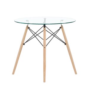 George Oliver Daxen Round Glass Top Solid Wood Base Dining Table ...