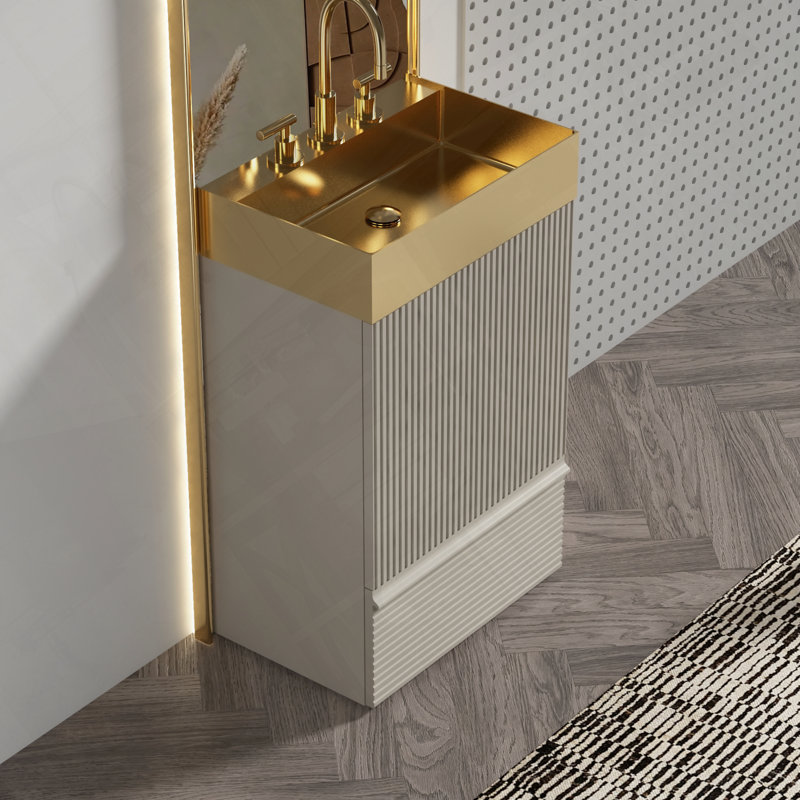 Meuble-lavabo autoportant avec évier intégré en acier inoxydable, charnières à glissière à fermeture en douceur, conception durable