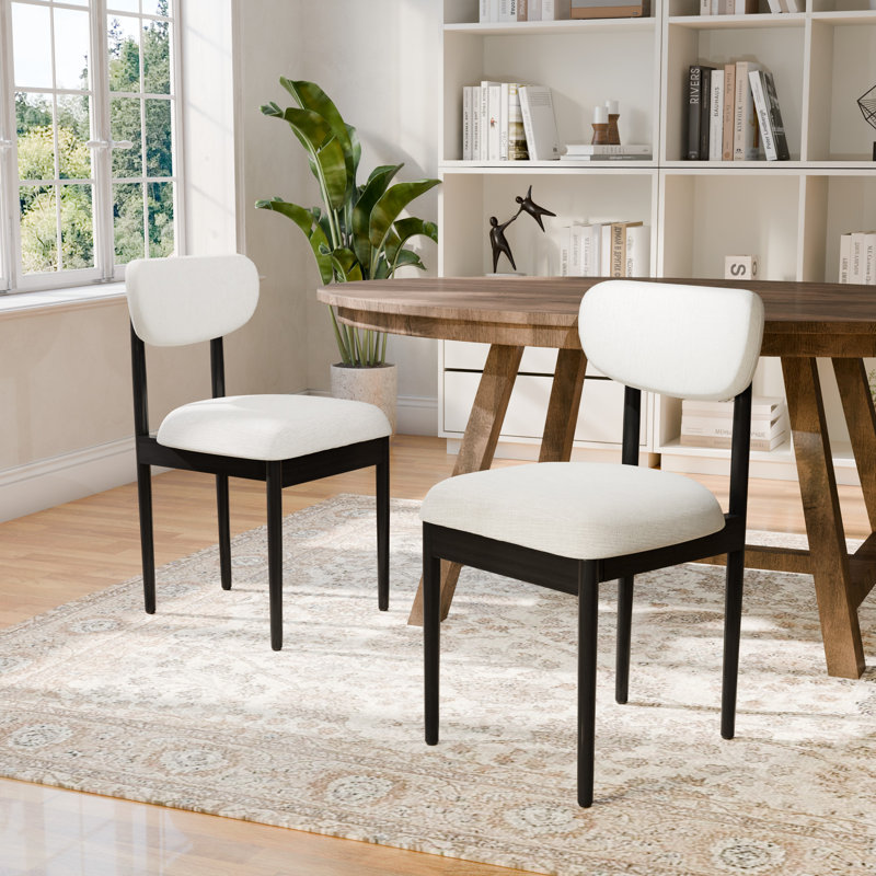 Modern Upholstered Dining Chair with Solid Wood Legs Side Chair for Kitchen Dining Room Living Room, Black, White
