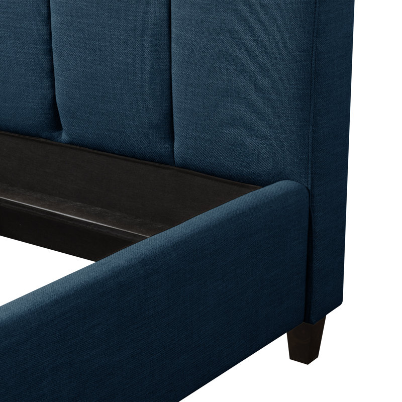 Lit tapissier standard capitonné Brodeur, Double, Bleu marine
