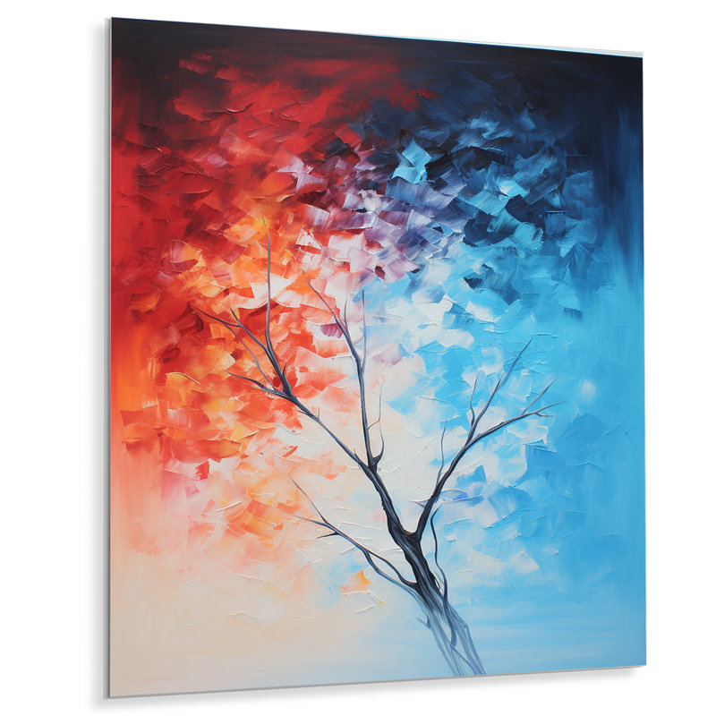 Feu et glace Tachisme arbre III - art mural en métal Tachisme, H 40 po x l 30 po x P 1,5 po