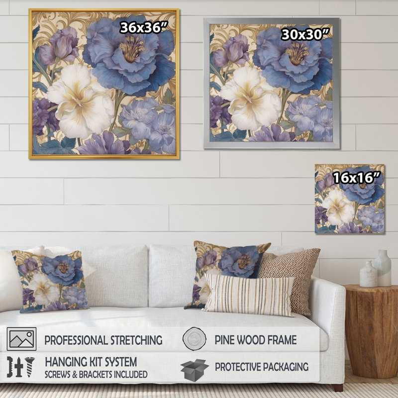«White Hibiscus Blossoming Retro Illustration», reproduction sur toile, Cadre simple blanc, H 16 po x l 16 po x P 1 po