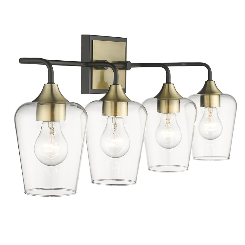 4 - Light Dimmable Vanity Light, Antique Brass/Black