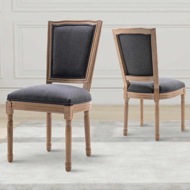 Ensemble de 2 chaises de salle à manger de style rétro recouvertes de tissu avec pieds en bois pour la maison et l'espace de vie (noir)