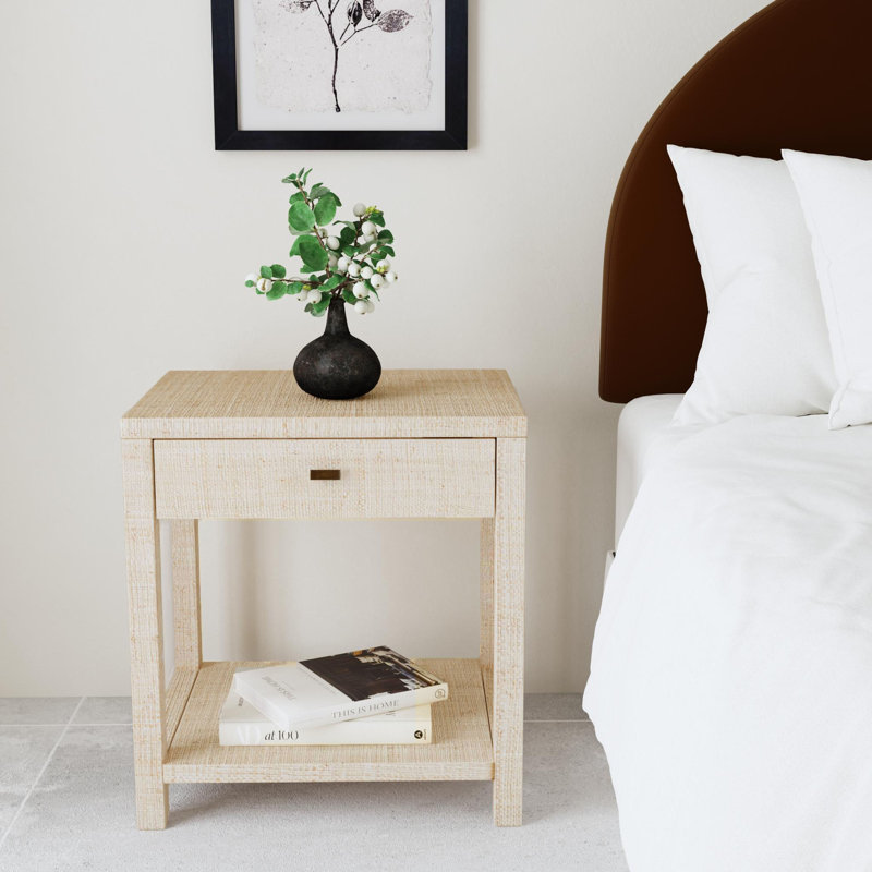Gia Raffia Nightstand, Beige