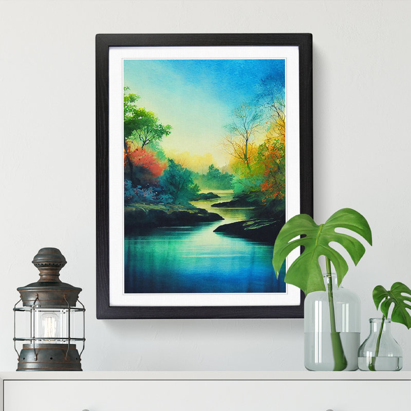 Watercolour River Vol.3 1 Piece Single Picture Frame Wall Art, 34cm H x 25cm W x 2cm D, Walnut