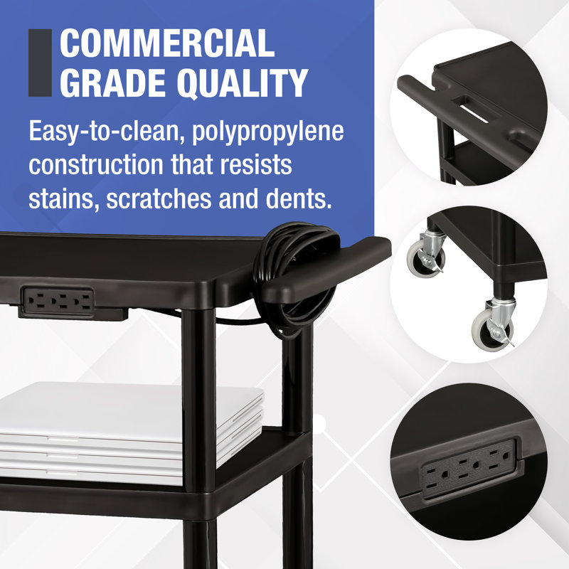 Versatile Mobile Utility Cart with Adjustable Shelves and Power Strip, Black