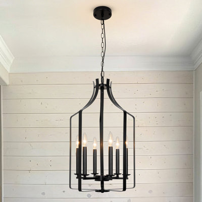 Mid-Century 6-Light Dimmable Cage Pendant Light
