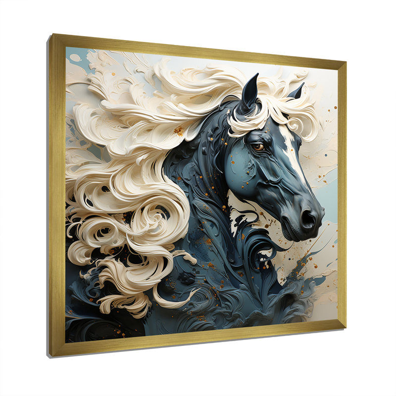 Fantaisie cheval féminin sur toile, Cadre doré simple, H 16 po x l 16 po x P 1 po