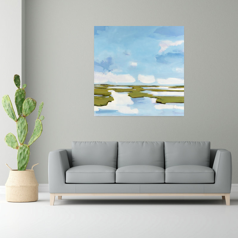 Nuage illusion, art abstrait de paysage côtier, H 48 po x l 48 po
