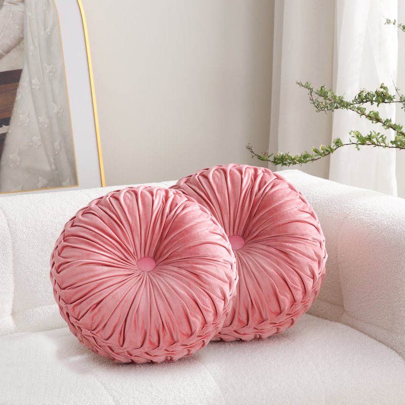 Velvet Round Throw Pillow for Couch Decor 15-Inch (Set of 2), Pink