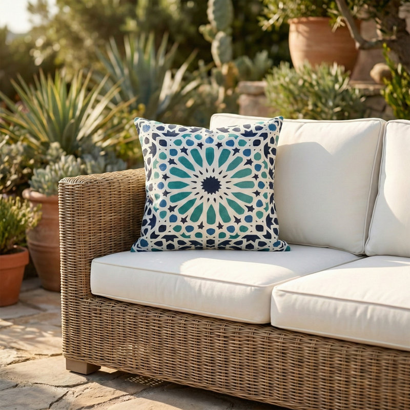 Coussin de patio intérieur en polyester recyclé résistant aux taches et lavable à la machine, Carré 18 po x 18 po, 2