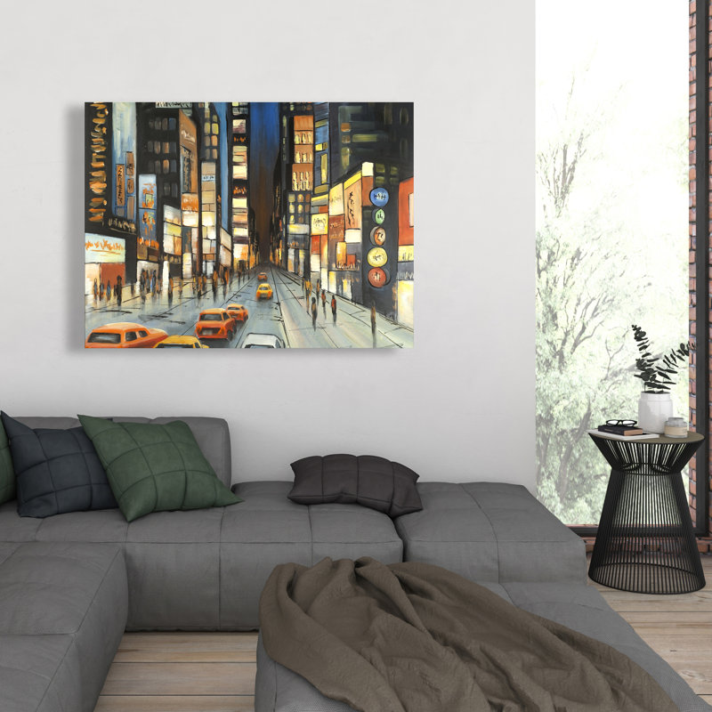 Vue sur Times Square - villes, toile jaune, décoration intérieure