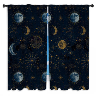 Celestial Moon Sun Constellations Window Curtains Astrology Sheer & Room Darkening - 2 Panels