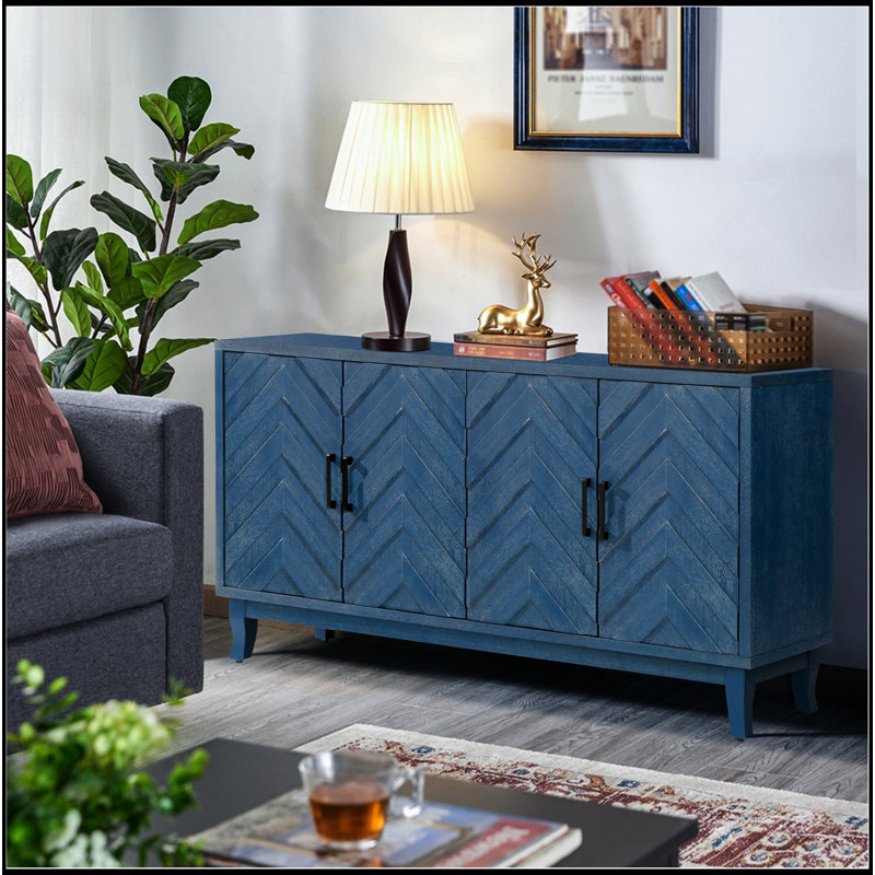 Buffet de style rétro avec finition laquée et support en bois de pin massif, offrant sécurité et durabilité accrues