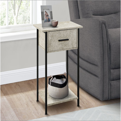 Table d'appoint, 2 niveaux, bout, lampe, salon, table d'appoint, tiroir de rangement, petit, stratifié pierre crème, métal, contemporain