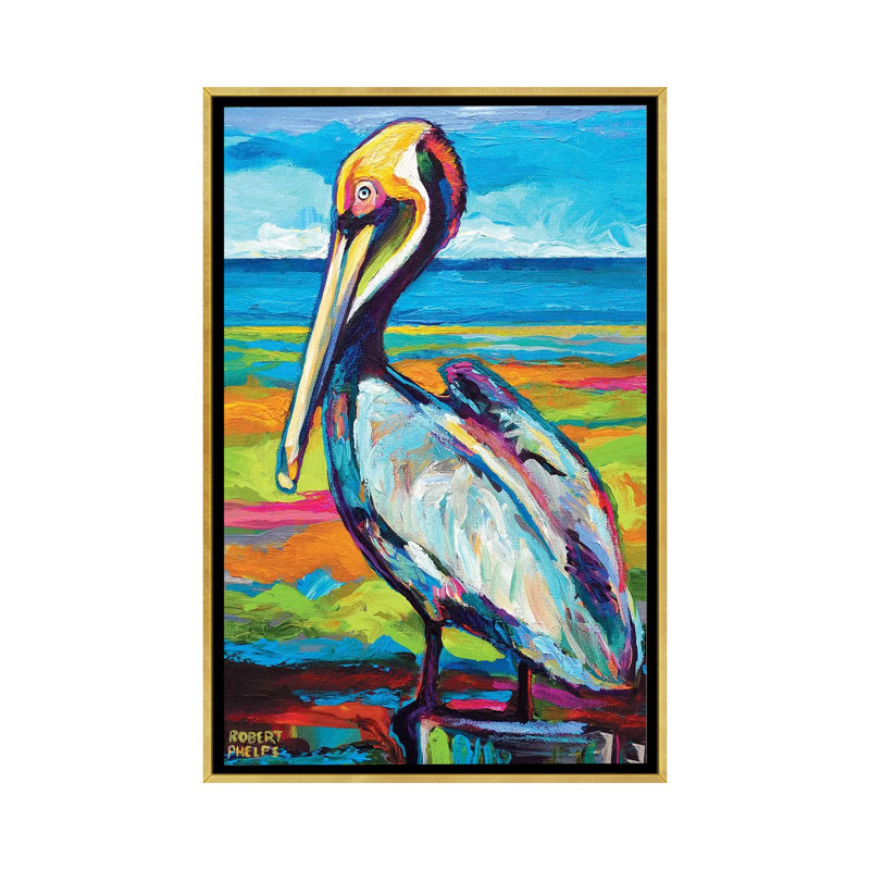 Pelican by Robert Phelps - Painting Print, No Matte, 40" H x 26" W x 1.5" D, Gold Framed Canvas