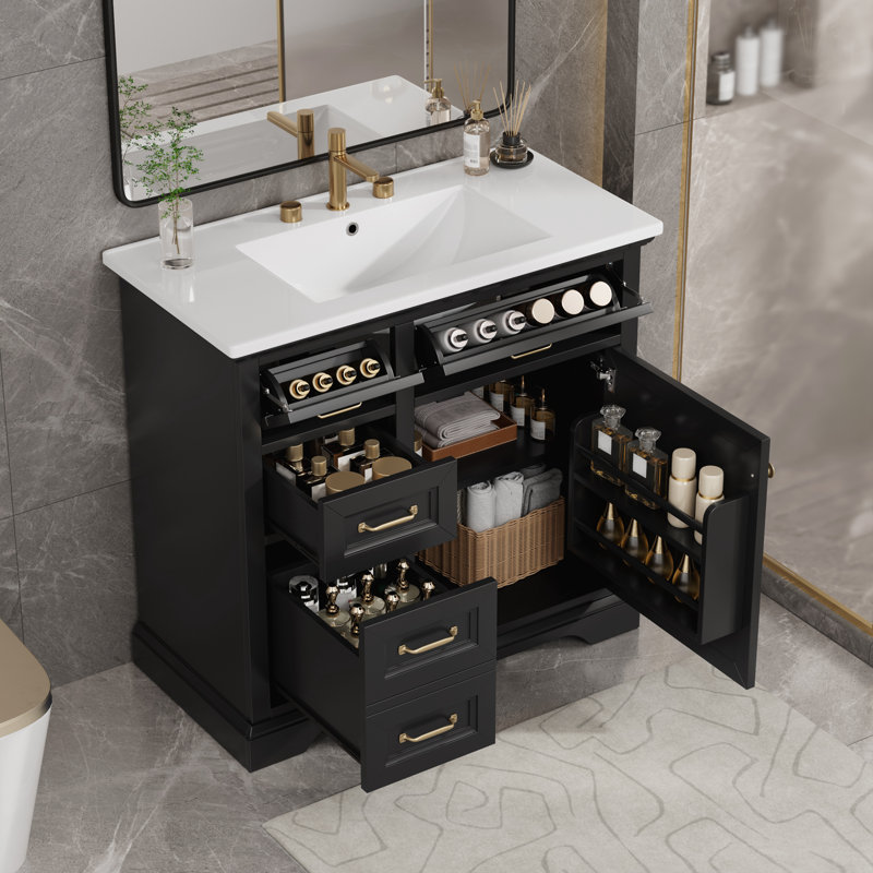 Meuble-lavabo 36 po avec comptoir en céramique, Noir