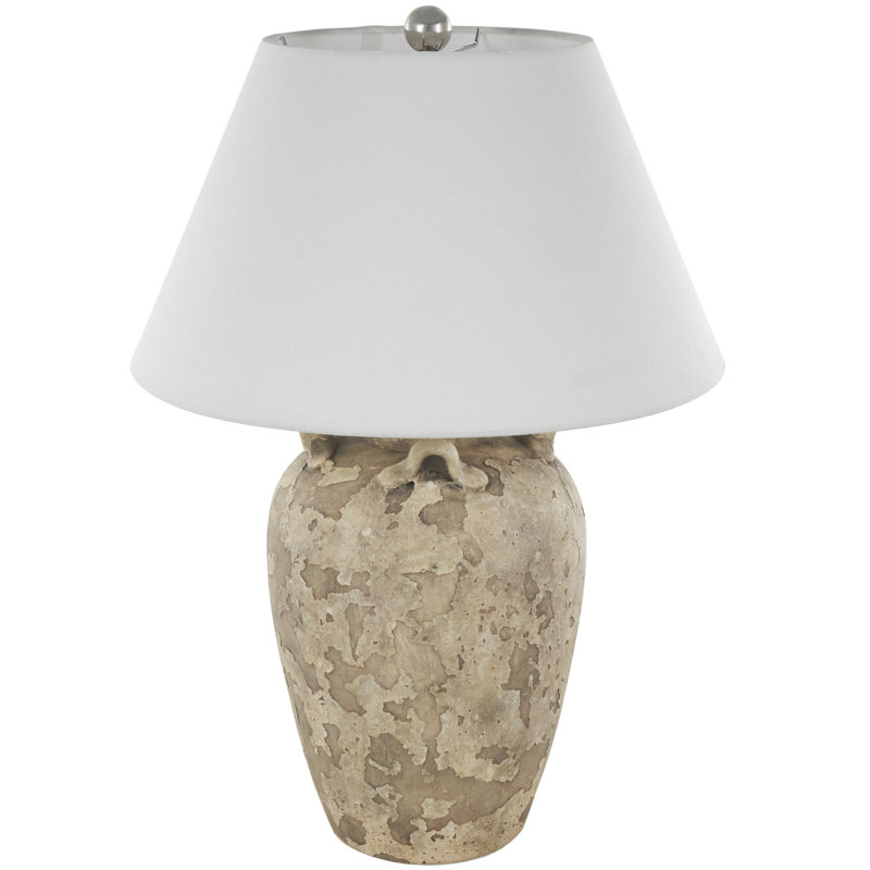 Ilana Ceramic Distressed Antique Style Textured Pot Vase Light Brown Table Lamp, White