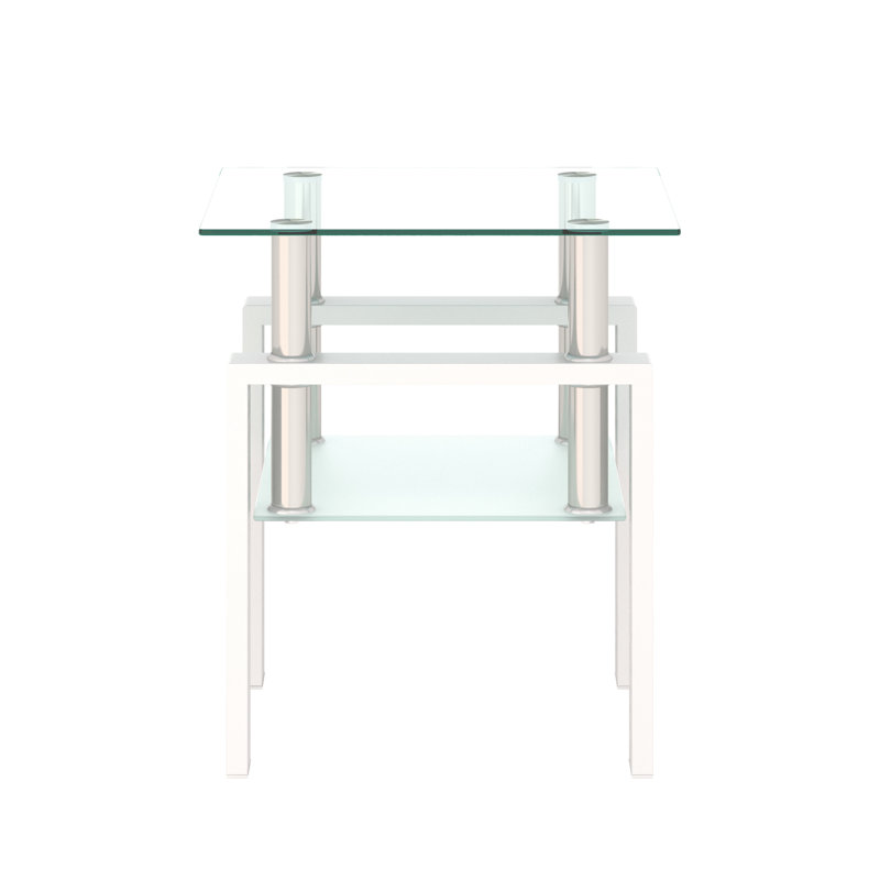 Table de bout moderne en verre trempé 1 pièce, table de bout, table carrée pour le salon, Blanc