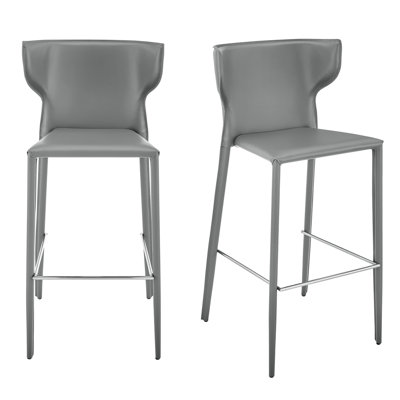 Divinia Bar Stool In Gray Regenerated Leather - Set Of 2