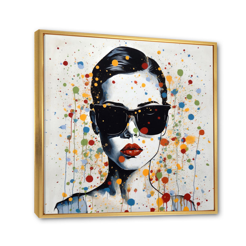 Portrait de femme pop art sur toile V, 30" H x 30" W, Cadre flottant doré