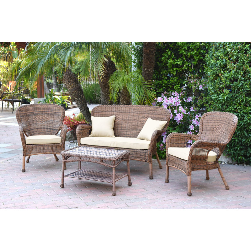 Bellas 4 Piece Sofa Set with Cushions, Honey, Ivory