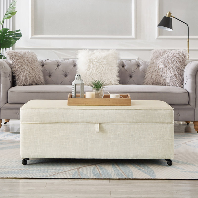 Grand repose-pieds de rangement avec roulettes Modern, Ivoire