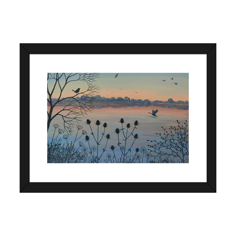 «By Dusky Lake» par Jo Grundy - reproduction d'art, Blanc, Papier encadré noir, H 24 po x l 32 po x P 1 po