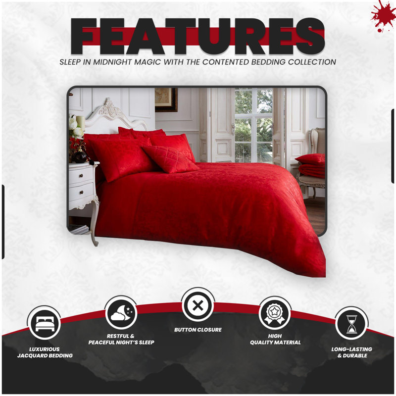 Cotton Blend Damask Duvet Cover with Pillowcases, Single - 1 Standard Pillowcase, Red