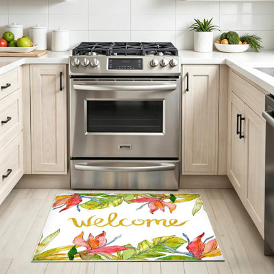 Tapis floral clair transparent lavable à la machine à fleurs tropicales