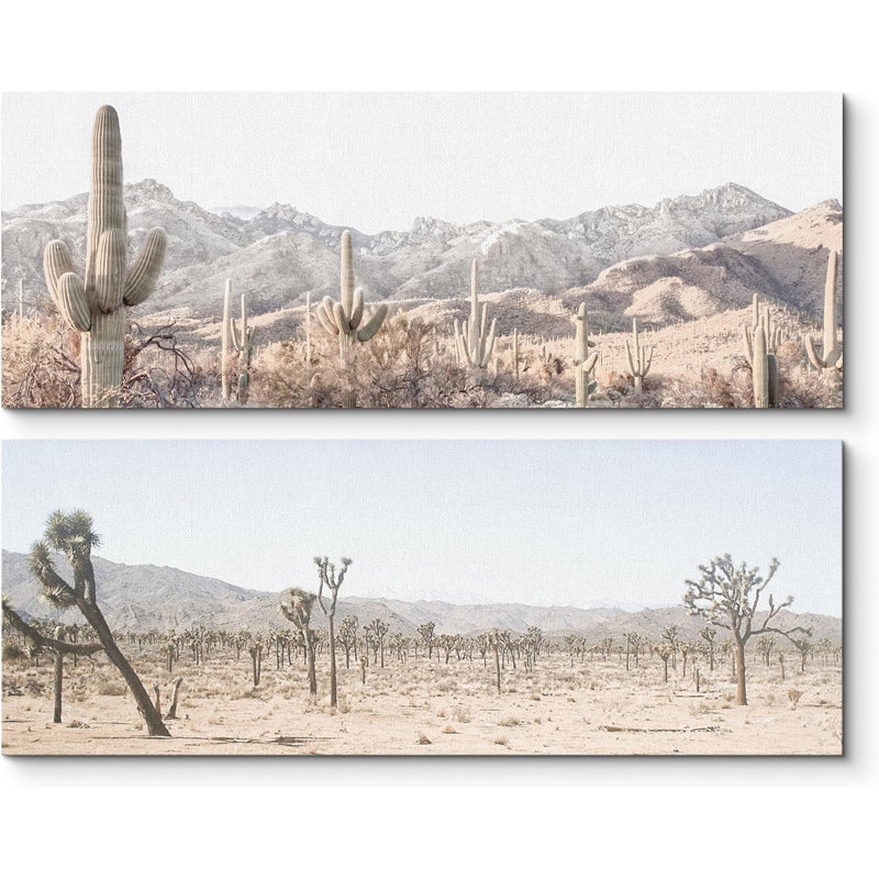 Cactus Desert Southwest Desert Large Cactus Western Joshua Tree On Canvas 2 Pieces Horizontal Print Wall Decor