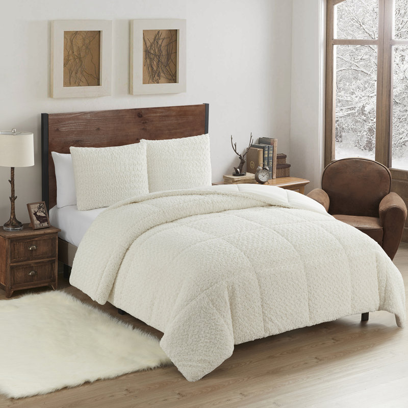 King Ivory Faux Fur Reversible Down Alternative Bedspread Set